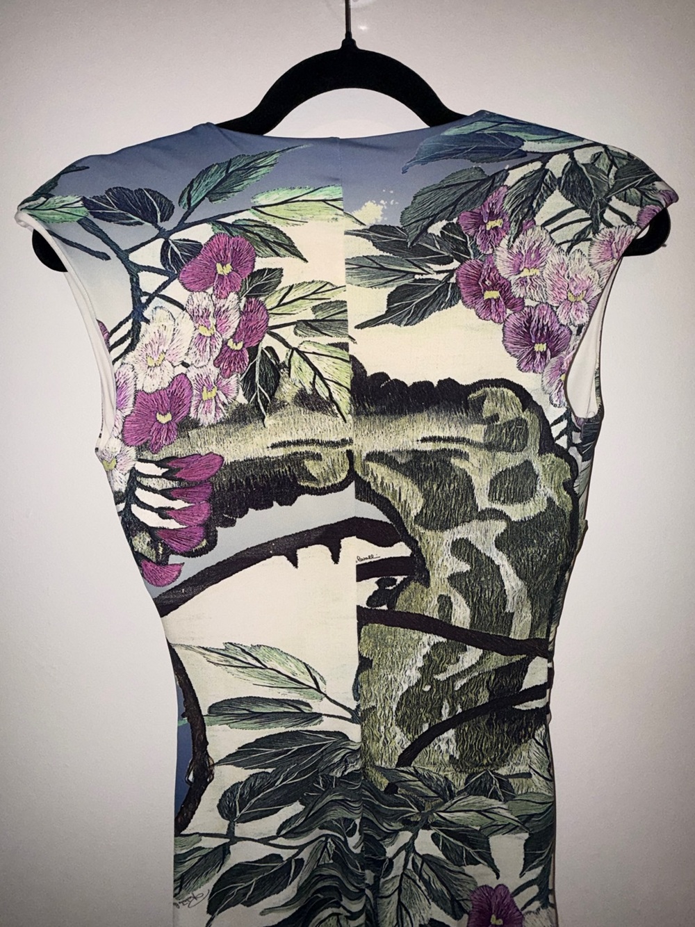 Roberto Cavalli Floral V-Neck Maxi Dress in Ivory, Navy and Purple - Picture 7 of 9